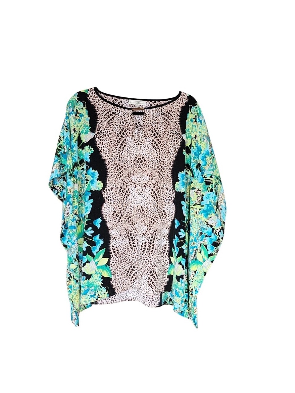 Dana Buchman Turquoise Floral & Beige Leopard Tunic Top